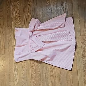 Strapless coral and white striped short mini dress designer Judith March large